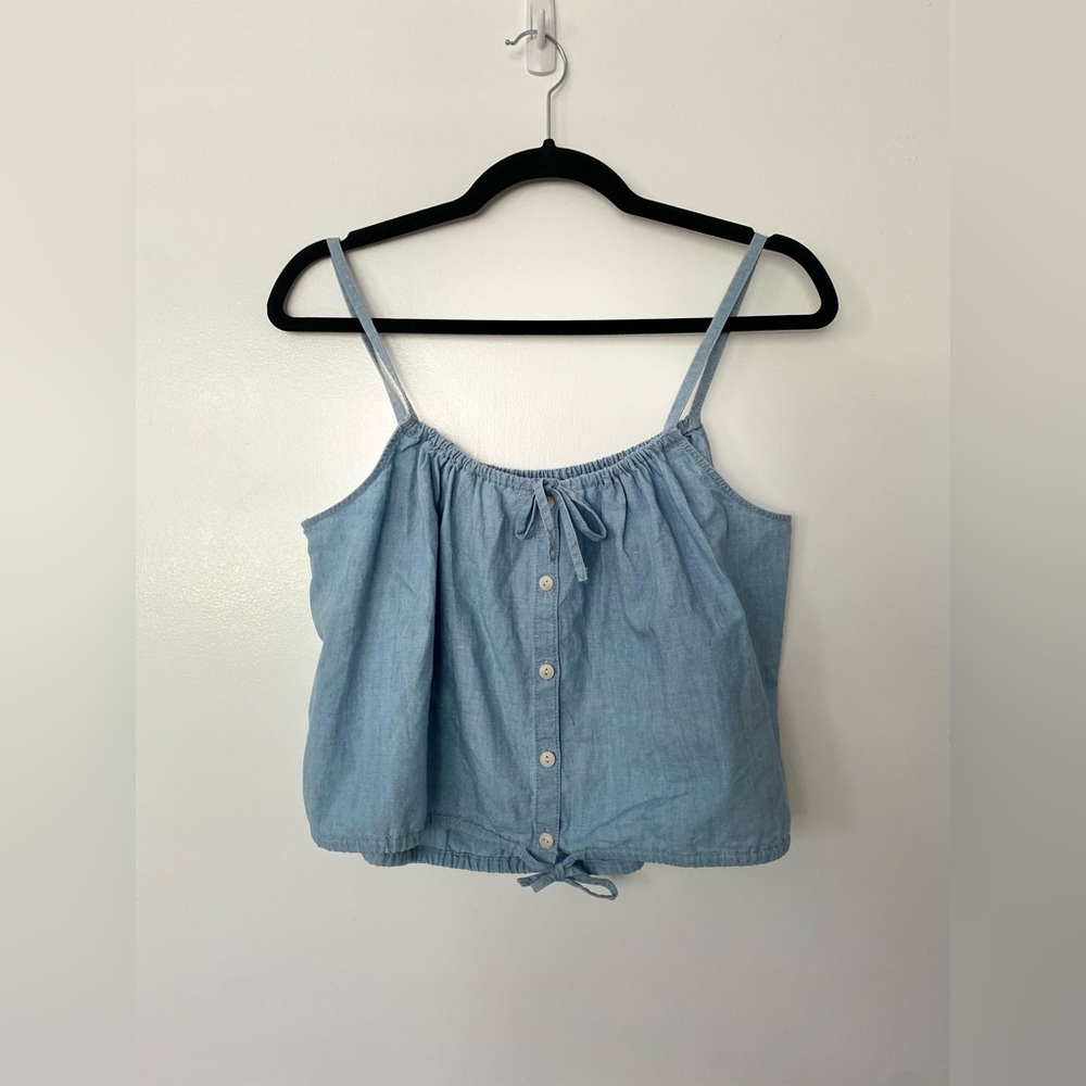 Summery chambray crop tank top with adjustable waist